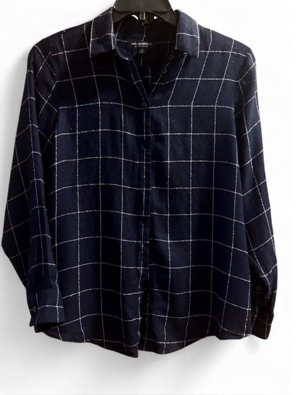 Banana Republic Women’s Navy & cream Rayon Dillon Classic Fit Button-Down